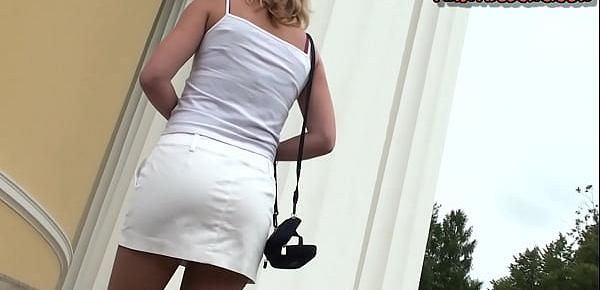  Loraine Taking Pics In Park No Panties and Pantyhose On | Upskirt